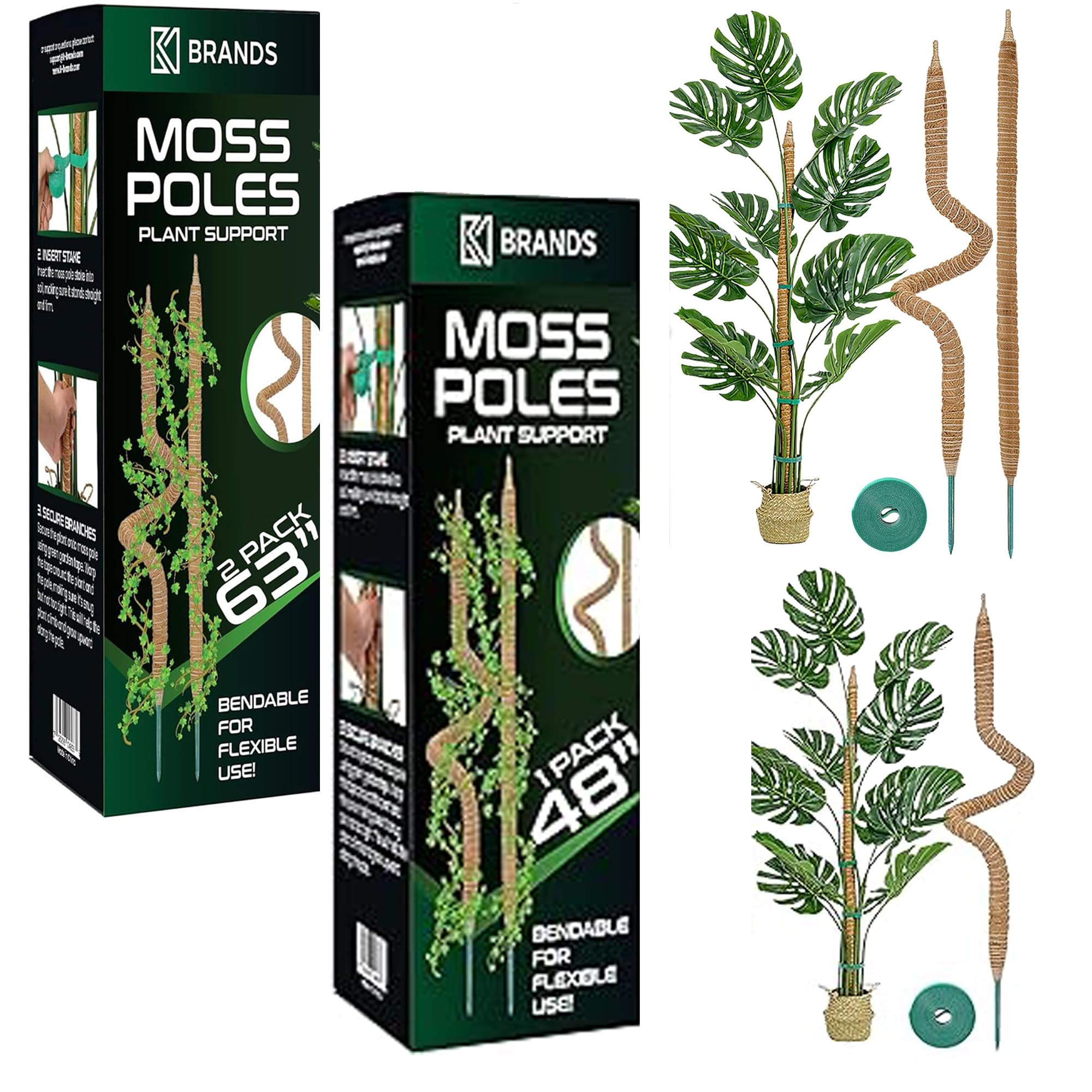 Amazon.com : K-Brands 3 Pack Bendable Moss Pole 2 Pack 63''+1 Pack